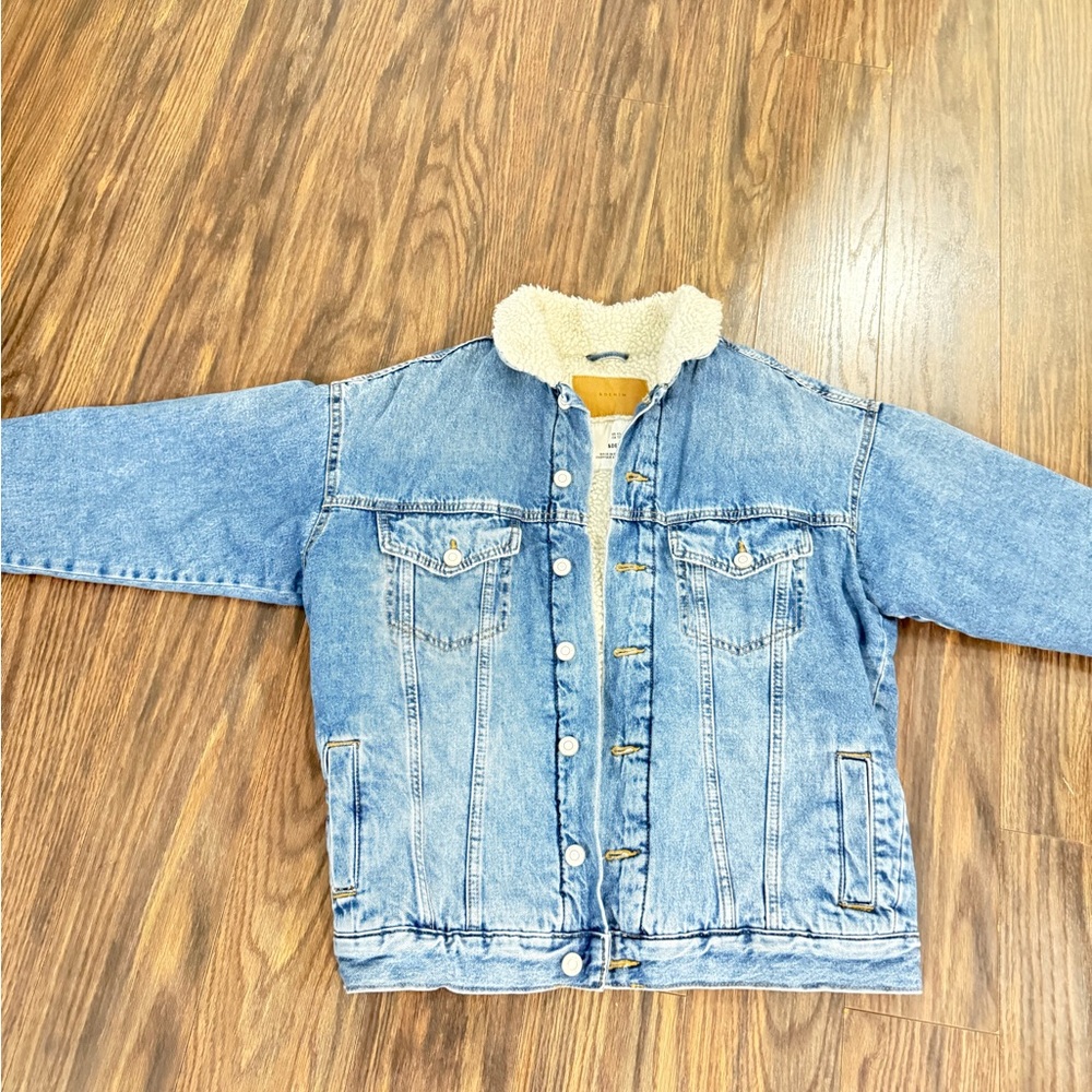 Men's Blue Denim Jacket with Sherpa Collar